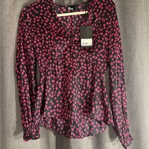 The Kooples Black and Pink Floral Blouse